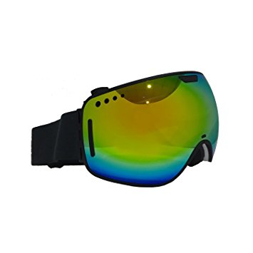 Hicool Xcel Unisex Ski Snow Skate Snowboard Snowmobile Goggle with Mirrored Lens - Anti-Fog UV Protection Detachable Wide Spherical Goggle Lens (Gold/Black)