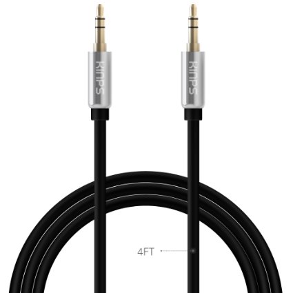 Audio Cable, Kinps®4FT Gold-Plated Step Down Design Tangle-Free Stereo Male to Male 3.5mm Aux Cord for Apple, Android Smartphone, Tablet, MP3 Player and More 3.5mm-enabled Devices(4FT - Black)