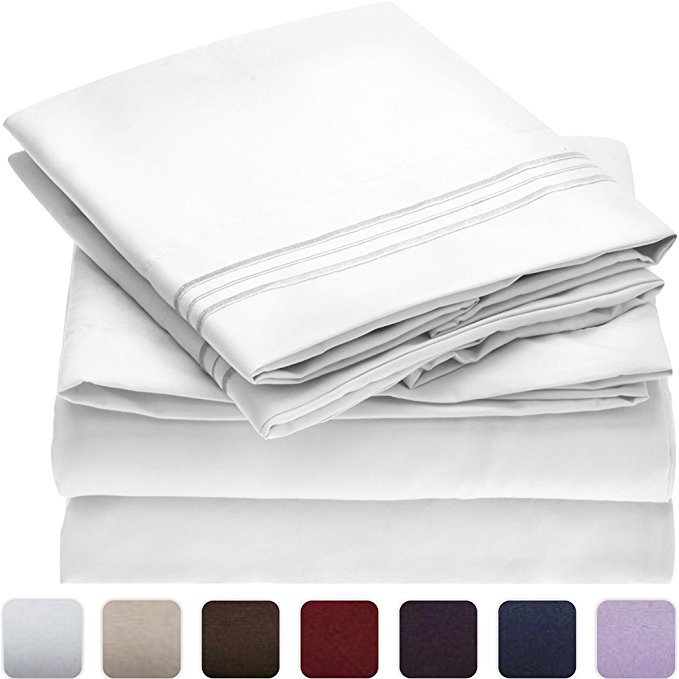 Mellanni Bed Sheet Set - HIGHEST QUALITY Brushed Microfiber 1800 Bedding - Wrinkle, Fade, Stain Resistant - Hypoallergenic - 4 Piece (Queen, White)