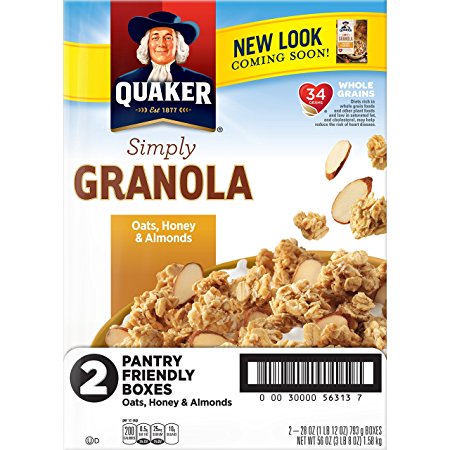 Quaker Simply Granola Oats, Honey & Almonds, Breakfast Cereal, 28 oz Boxes, Twin Pack