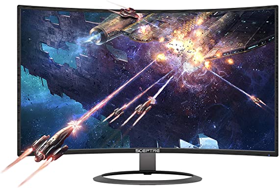 Sceptre 27" Curved 75Hz LED Monitor Full HD 1080P HDMI DisplayPort VGA Speakers, Ultra Thin Metal Black & Logitech MK345 Wireless Combo – Full-Sized Keyboard and Comfortable Right-Handed Mouse