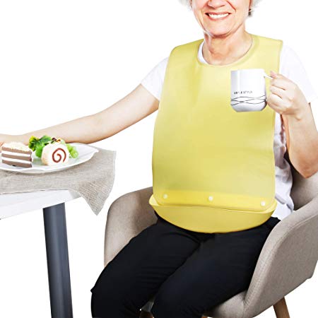 REAQER Adult Bib Mealtime Clothing Protector with a Detachable Crumb Catcher for Seniors Elderly Disabled Patients Easy to Clean