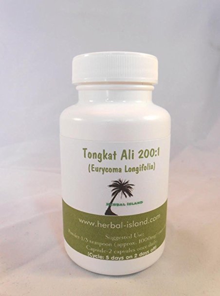 Tongkat Ali 200:1 Root Extract (60 Count Powder Capsules 500 mg Each) with Free Shipping