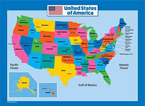 USA Map for Kids - LAMINATED - United States Wall Chart Map (18 x 24)
