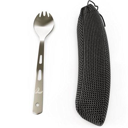 Titanium Spork Set with Mesh Carrying Case - Premium Eco Friendly Utensil for Travel or Camping - 100% Moneyback Guaranteed by Honeydew Products