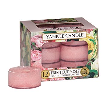 Yankee Candle Tea Light, Fresh Cut Roses, Scented Candle, Teapot Warmer, Set of 12, Tea Light, 1038281