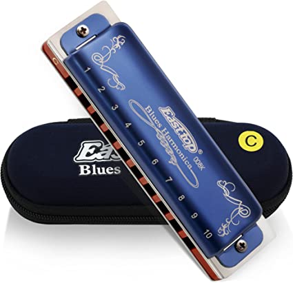 East Top Blues Harmonica in C,10 Holes Blues Harp Mouth Organ Diatonic Harmonica C Key with Blue Case, T008K Standard Harmonicas For Adults, professionals, beginners and students