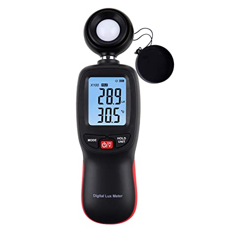 Digital Light Meter Illuminance Meter with Data Record, Backlight Lux Temperature Meter 0~200,000 Measurement Range Lux/FC Unit MAX/MIN/Hold Function