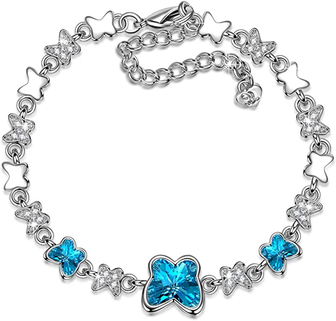 LADY COLOUR Mother's Day Jewelry Gifts for Mom, Blue Butterfly Stylish Swarovski Crystal Necklace/Bracelet for Women, Hypoallergenic Jewelry Gift Box Packing, Nickel Free Passed SGS Test