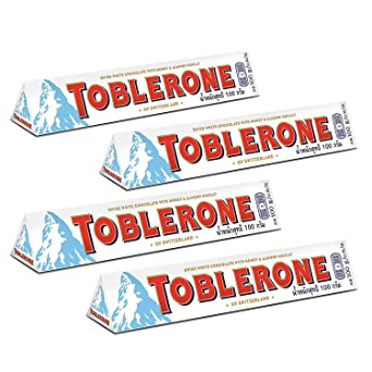 Toblerone White Chocolate with Honey and Almond Nougat Pack of 4, x 100 g