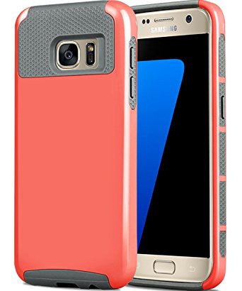 Galaxy S7 Case, Samsung Galaxy S7 Case, S7 Case, BENTOBEN Ultra Slim Dual Layer Hybrid Hard PC Soft TPU Bumper Cover Shockproof Protective Case for Samsung Galaxy S7, Coral Pink/Gray