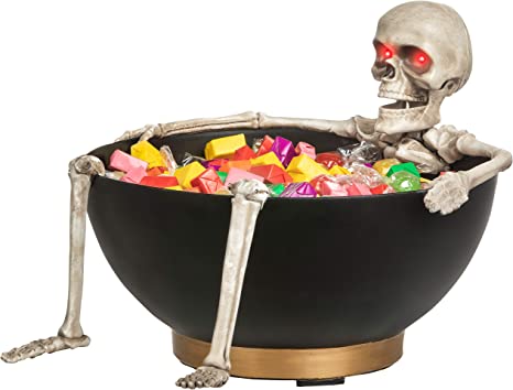 Gemmy Animated Candy Bowl Moving Jaw Skeleton w/Glowing Red Eyes, black