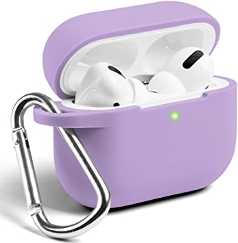 GMYLE AirPods Pro Case, Protective Silicone Cover Skins with Keychain for Airpod Pro Earbuds Wireless Charging Case, Accessories Set Compatible with Apple AirPod Pro 2019, Purple [Front LED Visible]