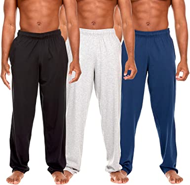 Essential Elements 3 Pack: Men's 100% Cotton Jersey Lounge Casual Sleep Bottom Pajama Drawstring Pants with Pockets