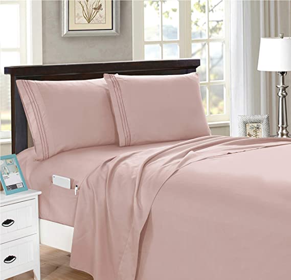 Elegant Comfort 3-Piece Twin/Twin XL- Smart Sheet Set! Luxury Soft 1500 Thread Count Egyptian Quality Wrinkle and Fade Resistant with Side Storage Pockets on Fitted Sheet, Twin/Twin XL, Dusty Rose