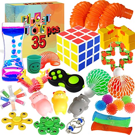 Kidcia Fidget Toys, 35 PCS Sensory Toys for Adults /Kids /ADHD /Autistic /ADD /OCD to Release Anxiety/Autism with Fidget Spinner&Marble Mesh&Liquid Motion Timer, Gifts for Birthday/Classroom Reward