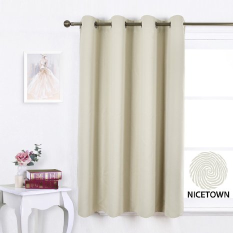 Nicetown Triple Weave Microfiber Home Thermal Insulated Solid Ring Top Blackout Curtain / Drape for Bedroom(Single Panel,52 x 63 Inch,Beige)