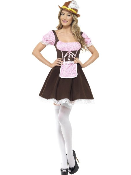 Smiffy's Tavern Girl Costume Short Dress with Attached Apron - Brown, Large