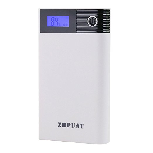 ZHPUAT 10000 mAh Portable Power Charger With Dual USB Ports,LCD Screen and Flashlight Function Compatible for Smart Phone and Tablet PC,White