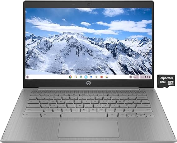 HP Chromebook 14" HD Laptop PC for College Students and Business, Chrome OS, Intel Celeron N4120 Processor, 4GB RAM, 64GB Storage, Bluetooth, Wi-Fi, Modern Gray, Alpacatec 32GB MicroSD Card