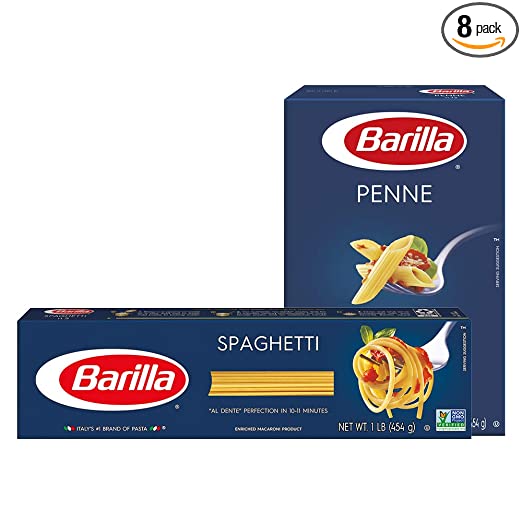 BARILLA Blue Box Pasta Variety Pack, Penne & Spaghetti, 16 oz. Box (Pack of 8), 8 Servings per Box - Non-GMO Pasta Made with Durum Wheat Semolina - Italy's #1 Pasta Brand - Kosher Certified Pasta