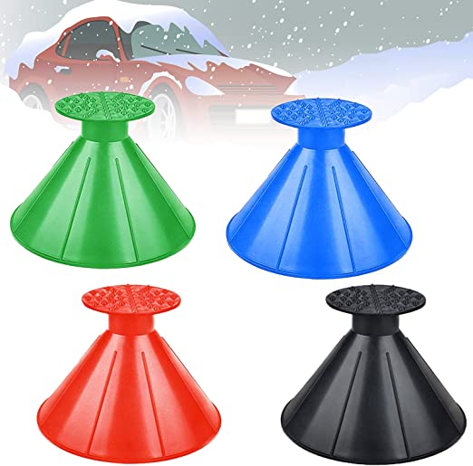 Leaflai 4 Pack Round Ice Scraper, Windshield Cone Ice Scraper Magical Car Ice Scraper Round Snow Removal Shovel Funnel 2-in-1 Tool for Christmas Thanksgiving Gift