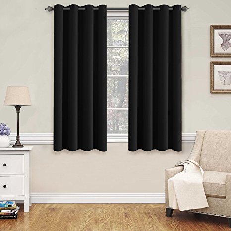 H.Versailtex Blackout Black Curtains for Bedroom /Living Room, 52" Wide x 63" Long Each Panel,Grommet Top Panels (Set of 2)