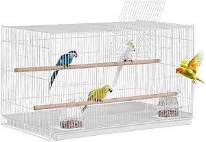 VEVOR 30-inch Flight Bird Cage, Stackable Bird Cage for Small Parrots Canaries Cockatiels Lovebirds Finches Budgies Conures Macaws Pet Travel Birdcage with Handle and Perches