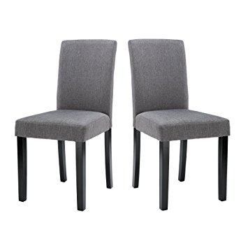 LSSBOUGHT Set of 2 Urban Style Fabric Dining Chairs With Solid Wood Legs(Grey)