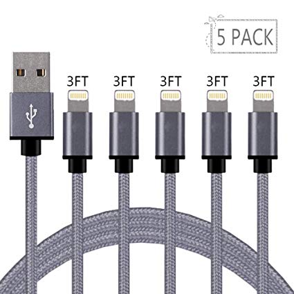 iPhone Fast Charger MFi Certified Lightning Cable 5Pack 3FT,Nylon Braided Charger to Cable Data Syncing Cord Compatible with iPhone X XS XsMax XR 8 8Plus 7 7Plus 6S 6Splus 6 6Plus SE 5S 5 and iPad
