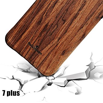 iPhone 7 plus Case, NeWisdom Unique Shock Proof Hybrid Rubberized Cover [Wood over Rubber] Soft Real Wood Case Cover for Apple iPhone7 plus 7pro – Sandalwood