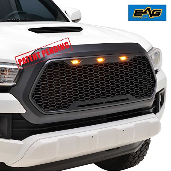 EAG 16-17 Toyota Tacoma Replacement ABS Upper Grille With Amber LED Lights - Matte Black