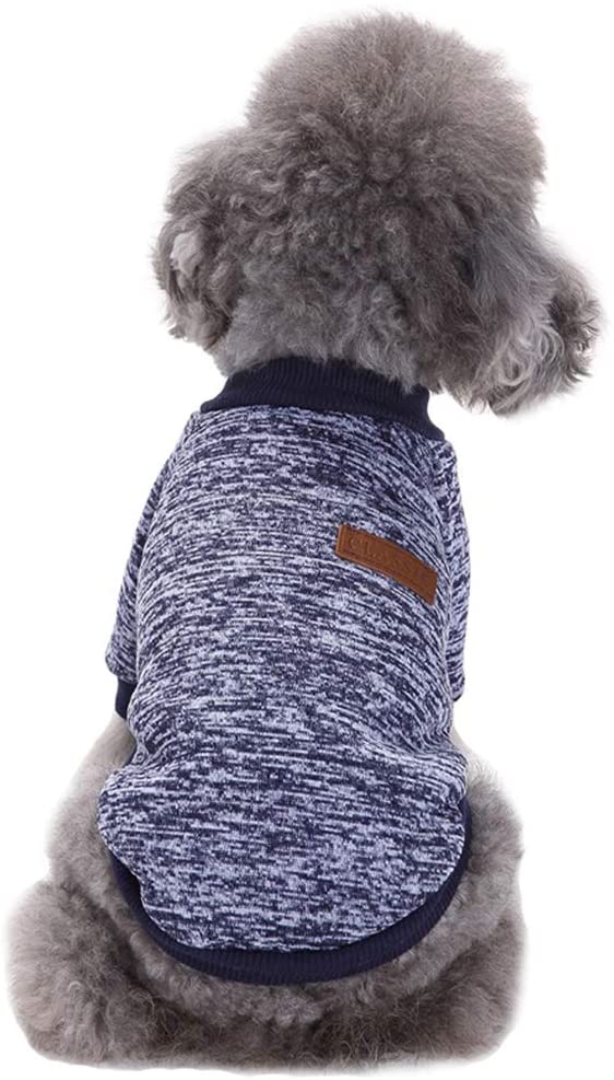 Pet Dog Classic Knitwear Sweater Warm Winter Puppy Pet Coat Soft Sweater Clothing for Small Dogs (M, Navy Blue)