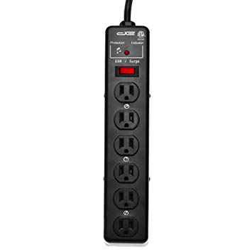 Digital Energy 6-Outlet Heavy Duty Metal 1200 Joule Surge Protector Music Power Strip with 25-Ft Long Extension Cord, EMI Noise Filter