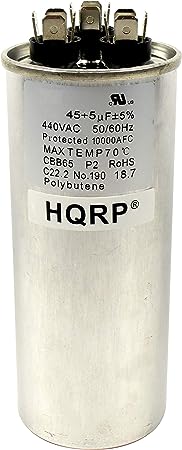 HQRP 45uf 5uf 370-440V Dual Run Capacitor Works with CBB65 AC Electric Motor Start HVAC Blower Compressor Furnace 45MFD 5MFD CBB65-R Z97F9851 97F9851 27L889