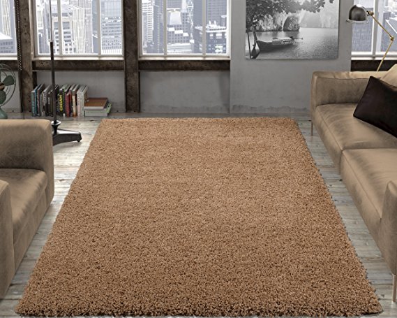 Ottomanson Cozy Color Solid Shag Contemporary Living and Bedroom Soft Shaggy Area Kids Rugs (X 4'7), 3'3 X 4'7, Beige