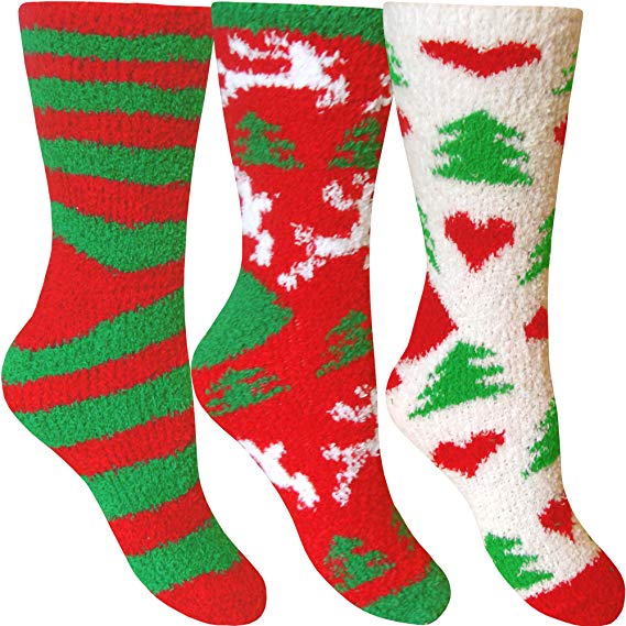 Women's Fluffy Stripes & Polka Dot Co-Zee Thermal Socks (3 Pair Pack)