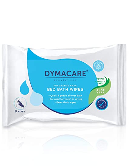 DYMACARE Fragrance-Free Bed Bath Wipes, 8 Microwaveable Adult Wash Cloths with Aloe Vera - Rinse Free Cleansing Body Bath Wipes - Latex, Lanolin and Alcohol Free (8 Wipes/Pack)