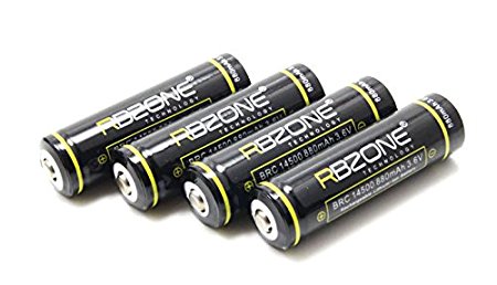 RBZONE 4-Pack Full Capacity 14500 Li-ion Battery Durable Rechargeable 880mAh 3.6V Lithium Ion Battery in Plastic Holder Case. Applicable for LED Torch Flashlights and Headlamps (Pack of 4)