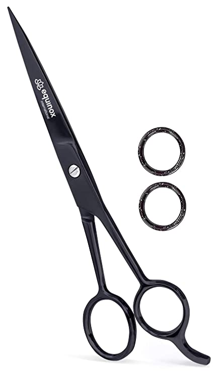 Equinox International Professional Shears with Finger Rest and Finger Inserts - Ice Tempered Barber Hair Cutting Scissors - 6.5 Inches - Stainless Steel Rust Resistant Hair Scissors (Matte Black)