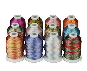 12 Multi Color Polyester Embroidery Thread 1000 Meters Each for Janome Brother Pfaff Babylock Singer Bernina Husqvaran and Most Home Embroidery Machines