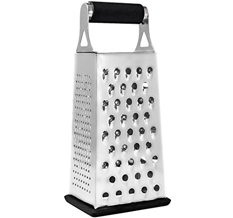 Cheese Grater & Shredder - Stainless Steel - 4 Sided Boxed Grater - Large Grating Surface with Razor Sharp Blades - Perfect to Slice, Grate, Shred & Zest Fruits, Vegetables, Cheeses, Chocolate & More!