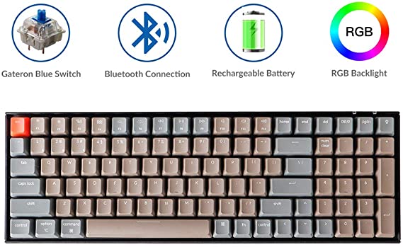 Keychron K4 Mechanical Keyboard, Wireless Mechanical Keyboard with RGB Backlight/Gateron Blue Switch/Wired USB C / 96% Layout, Bluetooth Gaming Keyboard for Mac Windows PC Gamer