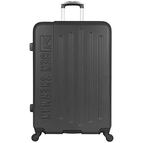 Ben Sherman Leicester 28" Lightweight Durable Hardside 4-Wheel Spinner Checked Suitcase, Black With Gray