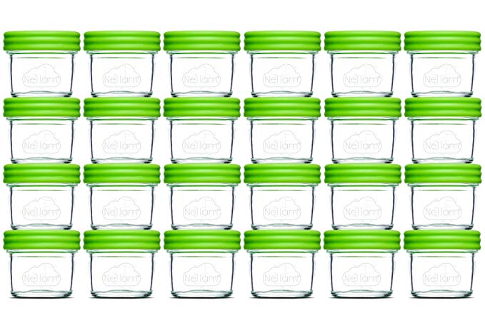 Nellam Baby Food Storage Containers - Leakproof, Airtight, Glass Jars for Freezing & Homemade Babyfood Prep - Reusable, BPA Free, 24 x 4oz Set, that is Microwave & Freezer Safe