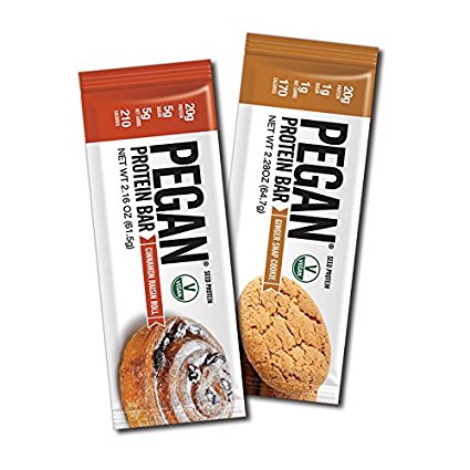 Pegan® Protein Bar (Variety Pack) 12 Bars (20g Organic Protein 2 Flavors) (Vegan/Paleo)