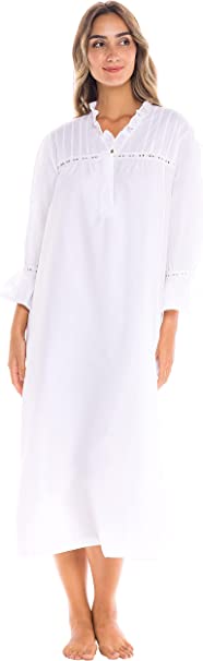 Alexander Del Rossa Womens Romeo and Juliet Cotton Nightgown, Bell Sleeve Victorian Sleepwear, Small White (A0522WHTSM)