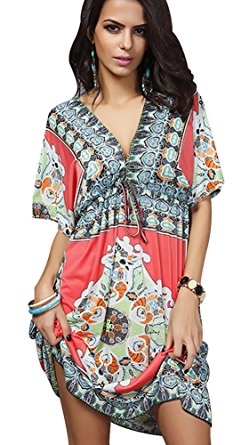 Oryer Womens V-Neck Cut Loose Swimwear Swimsuit Beach Bikini Cover Up Beach Dress