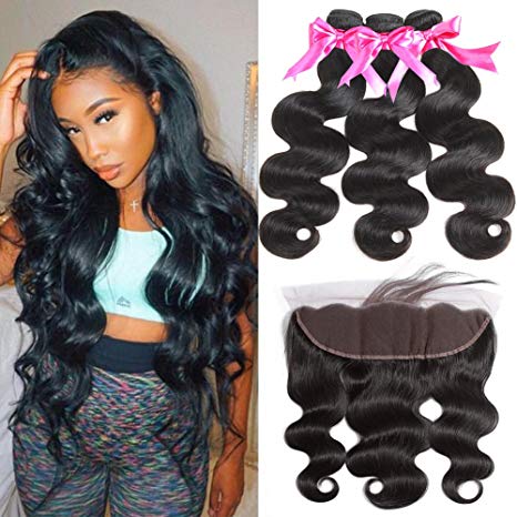 Hermosa Brazilian Body Wave Lace Frontal with Bundles 8A Grade Brazilian Human Hair Bundles with Frontal Closure Ear to Ear 13x4 Frontal 16 18 20 14inch