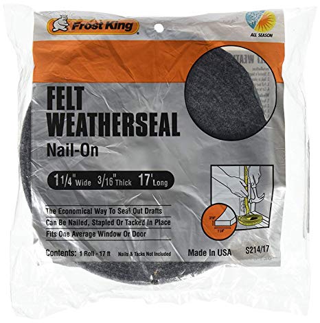 Frost King S214/17H Felt Weather-Strip 1-1/4-Inch by 3/16-Inch by 17-Feet, Grey (2 Pack)